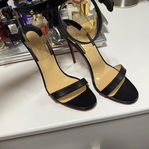 CHRISTIAN LOUBOUTIN BLACK LEATHER AND PVC HEELS - SIZE 40